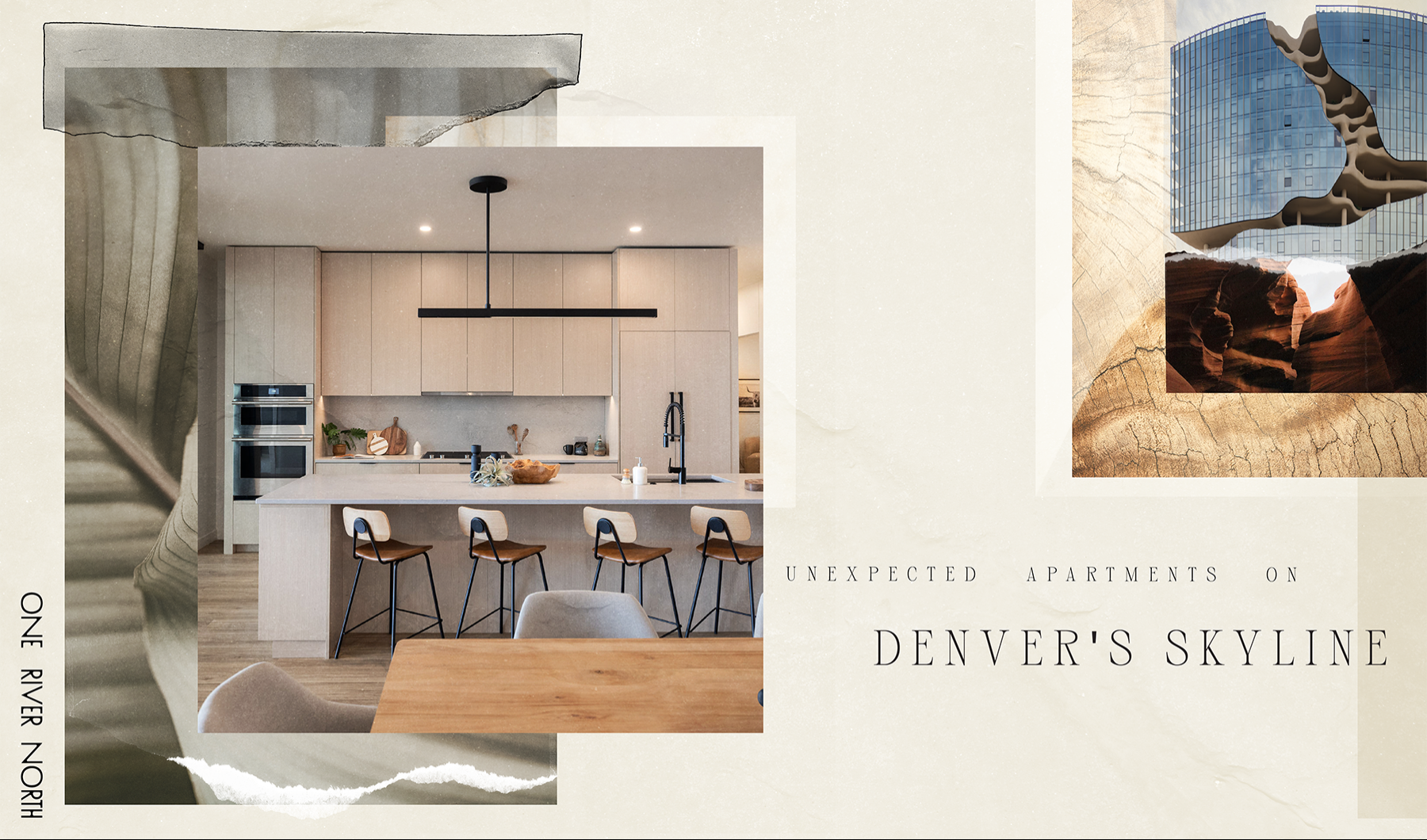 Image of penthouse kitchen with live edge counters and pendant lighting